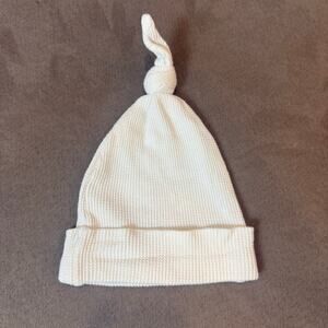 Spearmint Love Baby Hat Ivory 0-3 Months Organic Cotton Waffle Knit Top Knot